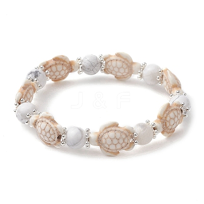 Synthetic Turquoise Tortoise Beaded Stretch Bracelets BJEW-TA00455-02-1