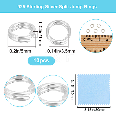 10Pcs 925 Sterling Silver Split Jump Rings STER-BBC0007-85A-1