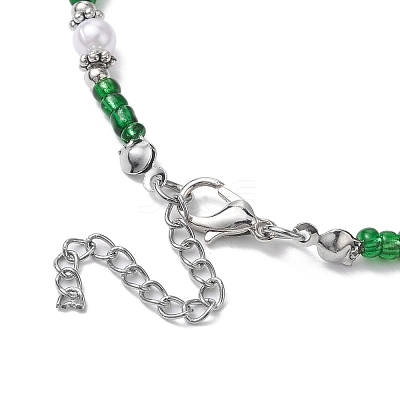Handmade Evil Eye Lampwork & Glass Seed Beaded Anklets AJEW-AN00573-1