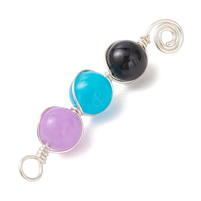 5Pcs 5 Styles Dyed Natural Malaysia Jade & Amethyst & Black Onyx(Dyed & Heated) & Rose Quartz & Labradorite Round Beaded Pendants PALLOY-JF04051-02-1