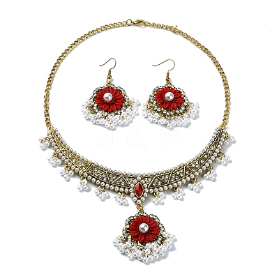 ABS Plastic Pearl & Rhinestone Oval Jewelry Set SJEW-D011-01A-G-1