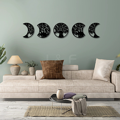 Wood Moon Phase Pendant Decoration HJEW-WH20013-005-1