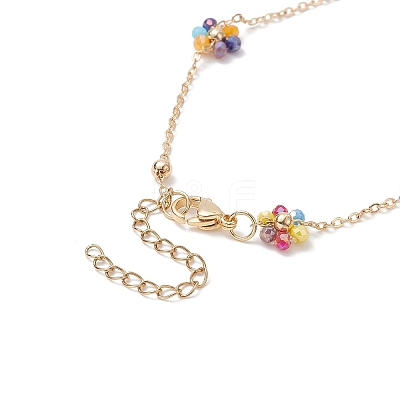 Glass Beaded Flower Link Chain Necklace NJEW-JN04317-1