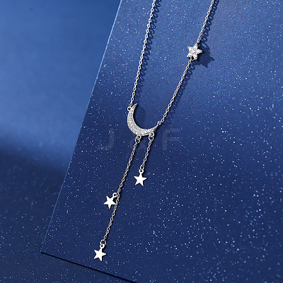 Alloy Crystal Rhinestone Moon Pendant with Star Tassel Necklaces for Women FS-WGD2029-01-1
