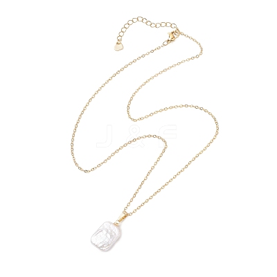 Natural Baroque Pearl Keshi Pearl Rectangle Pendant 304 Stainless Steel Cable Chain Necklaces NJEW-JN05891-1