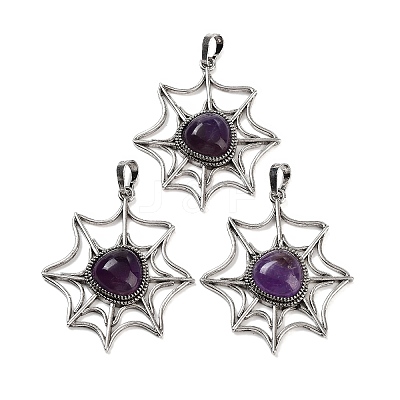 Natural Amethyst Spider Web Pendants G-Q163-09AS-08-1