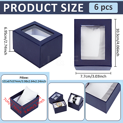 Paper Jewelry Watch Packing Boxes with PVC Window Lid and Pillow Inside CON-WH0089-259A-1