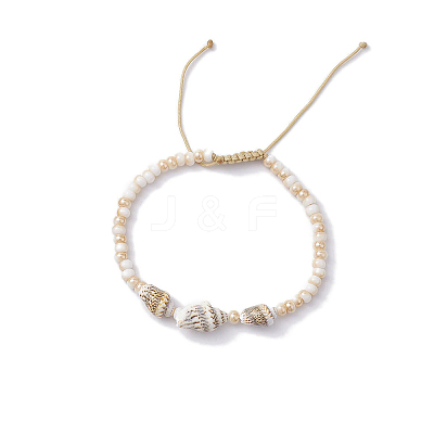 Natural Sea Shell & Glass Seed Bead Bracelets BJEW-PH02047-1