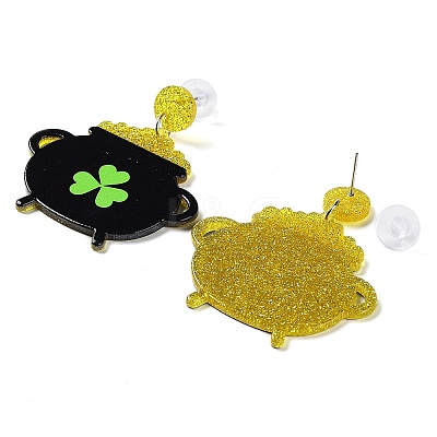 Saint Patrick's Day Sparkling Acrylic Dangle Stud Earrings EJEW-P243-A01-1