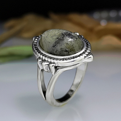Oval Zinc Alloy Natural Labradorite Finger Rings WG970F5-05-1
