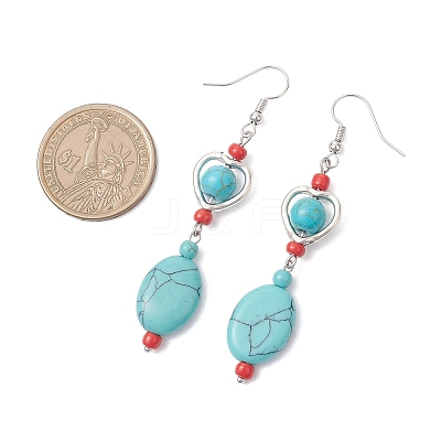 Tibetan Style Alloy Synthetic Turquoise Oval Dangle Earrings EJEW-JE06575-3-1