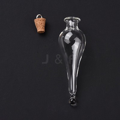 Teardrop Glass Cork Bottle Big Pendants AJEW-A041-01B-1