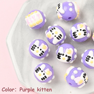 10Pcs Hand Painted Acrylic with Enamel Beads MACR-YW0003-28D-1