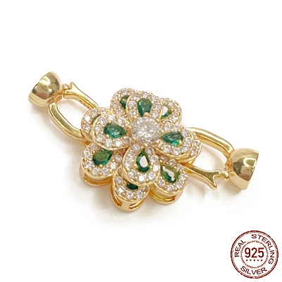925 Sterling Silver Micro Pave Lime Green Cubic Zirconia Fold Over Clasps STER-P054-04G-1