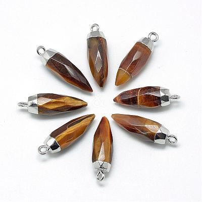 Natural Tiger Eye Pointed Pendants G-Q495-03P-1