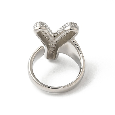 Letter Brass Micro Pave Clear Cubic Zirconia Open Cuff Ring for Women RJEW-N046-03Y-P-1