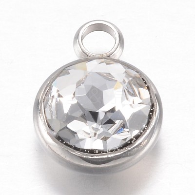 304 Stainless Steel Glass Rhinestone Charms X-STAS-G082-09-1