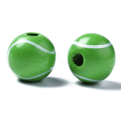 Painted Natural Wood European Beads WOOD-S057-052-1