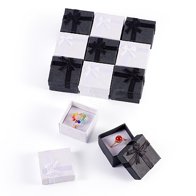 12Pcs 2 Colors Square Paper Jewelry Ring Gift Storage Boxes CON-TA0001-18-1