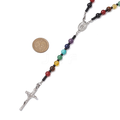 Gemstone Chakra Cross Pendant Rosary Bead Necklaces for Women NJEW-TA00176-1