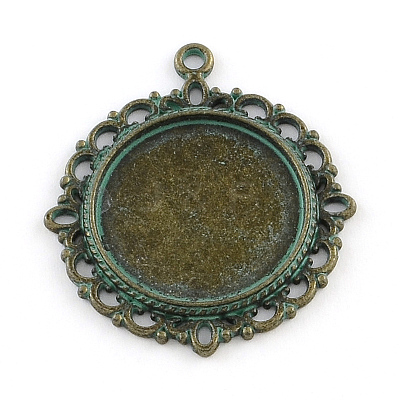 Flower Zinc Alloy Pendant Flat Round Tray Settings PALLOY-R065-097-FF-1