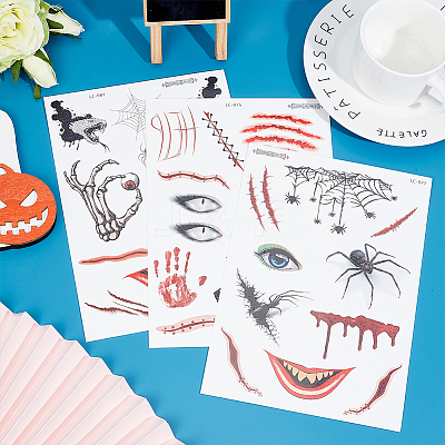 9 Sheets 9 Styles Halloween Temporary Face Tattoos STIC-WH0003-005-1