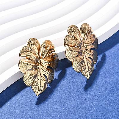 304 Stainless Steel Leaf Stud Earrings EJEW-L304-05G-1