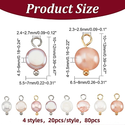 80pcs 4 Styles Natural Cultured Freshwater Pearl Charms PEAR-NB0001-65-1