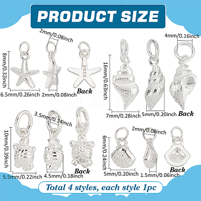 4Pcs 4 Styles 925 Sterling Silver Charms with Jump Rings STER-PH0002-95-1