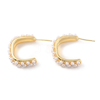 Plastic Pearl Beaded C-shape Stud Earrings EJEW-C060-04G-1