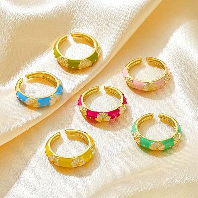 Brass Open Cuff Rings for Women RJEW-K305-03B-G-1