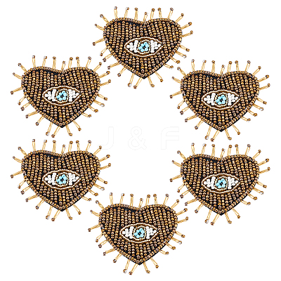 Heart with Evil Eye Cloth Patches PATC-WH0007-02-1