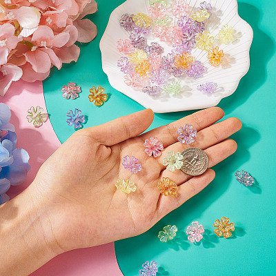 240Pcs 6 Colors Transparent UV Plating Acrylic Bead Caps OACR-TA0002-95-1