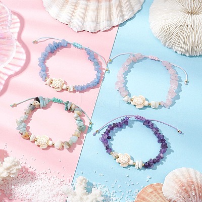 4Pcs Natural Gemstone Chip Braided Bead Bracelets BJEW-JB11540-01-1