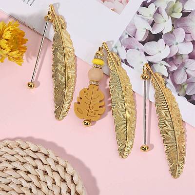 5Pcs Alloy Feather Pendant Bookmarks AJEW-SZ0002-63-1
