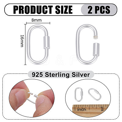 2Pcs 925 Sterling Silver Locking Carabiner STER-PH0004-52B-1
