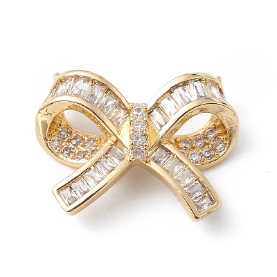Bowknot Rack Plating Brass Micro Pave Clear Cubic Zirconia Connector Charms KK-E003-26G-1