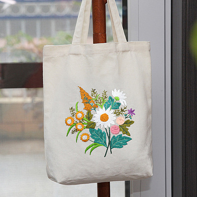 DIY Flower Pattern Tote Bag Embroidery Kit PW22121378349-1