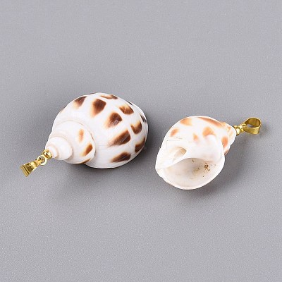 Brass & Natural Spiral Shell Pendants SHEL-Q029-16KCG-1