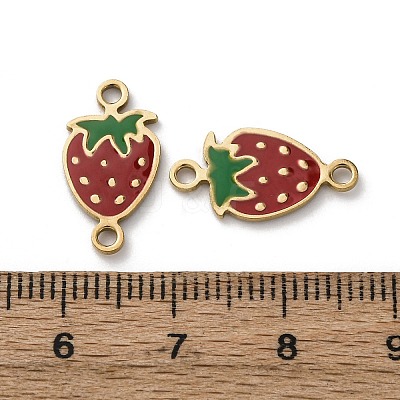 304 Stainless Steel Enamel Strawberry Connector Charms STAS-A121-02G-1