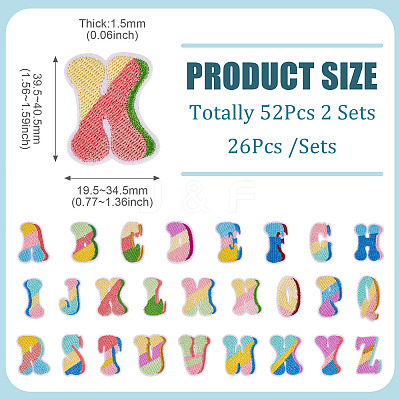 52Pcs 2 Sets Letter A~Z Embroider Thread Cloth on/Sew On Patches PATC-TA0001-40-1