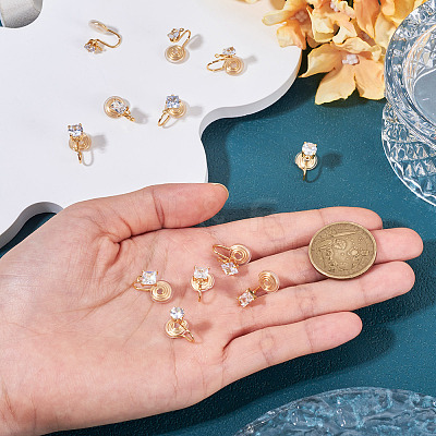12Pcs 6 Styles Brass Micro Pave Clear Cubic Zirconia Ear Cuff Findings KK-TA0003-24-1