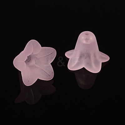 Pink Frosted Transparent Acrylic Flower Beads X-PLF018-02-1