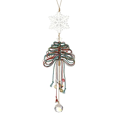 Glass & Braided Nylon Christmas Tree Pendant Decoration HJEW-TA00491-1