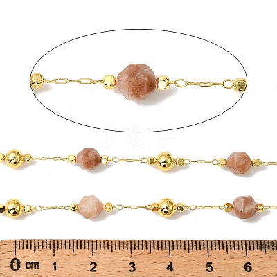 Handmade Sunstone Faceted Round Beaded Chains CHC-F021-01G-02-1