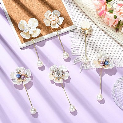 6Pcs 6 Styles Flower Plastic & Resin Rhinestone Brooches JEWB-CJ0003-39-1