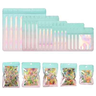 60Pcs 5 Styles Rectangle Glitter Holographic PVC Resealable Packaging Bags ABAG-FS0001-14B-1
