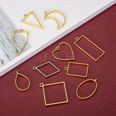 Rack Plating Alloy Open Back Bezel Pendants PALLOY-X0037-02G-1
