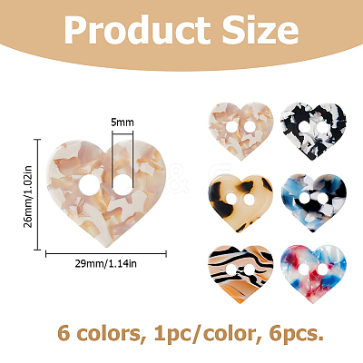 6Pcs 6 Colors Cellulose Acetate Buttons BUTT-HS0001-06-1