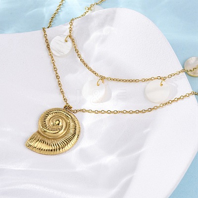 Spiral Shell Shape 304 Stainless Steel Double Layer Pendant Necklaces NJEW-L465-06G-1